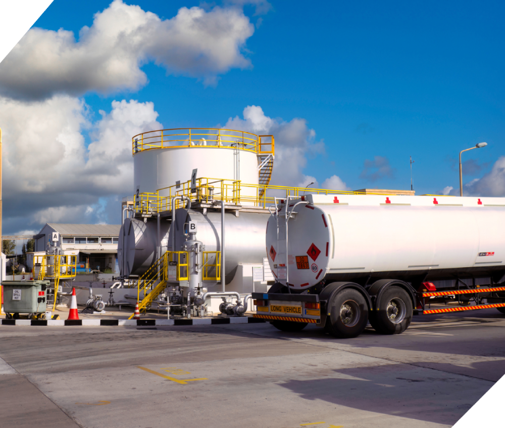 Fuel truck parked at storage facility